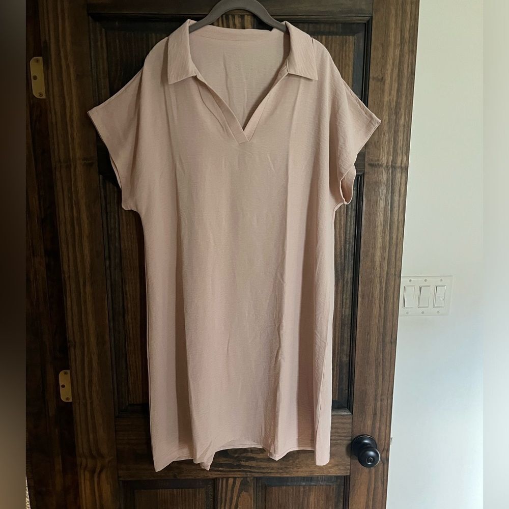 PULLOVER DRESS TAUPE WOMENS SIZE LARGE ABOVE THE KNEE